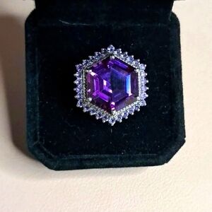 Color Change Sapphire & Natural Amethyst Halo Ring.